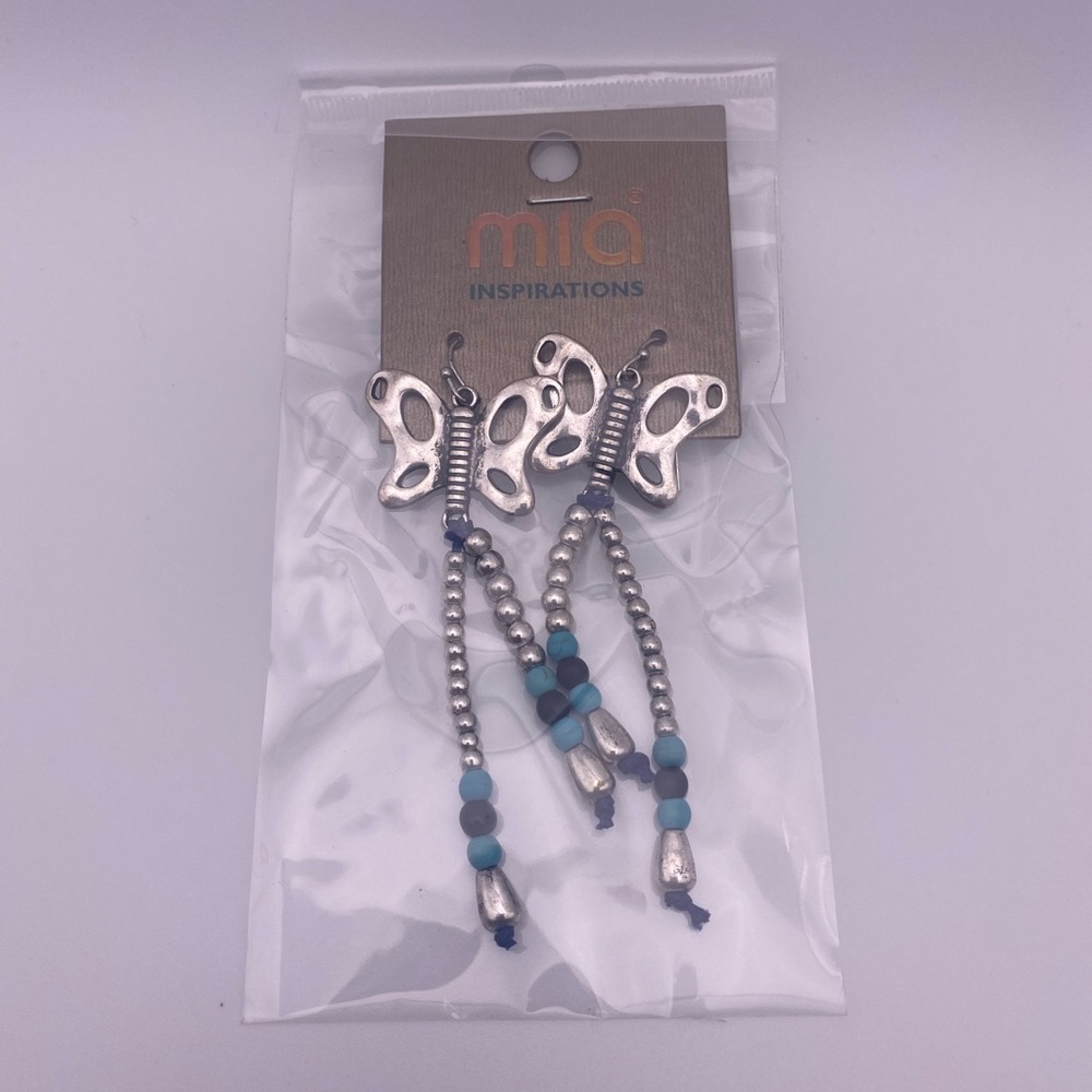 Fashion Jewelry, Butterfly Earrings, Silver Beaded